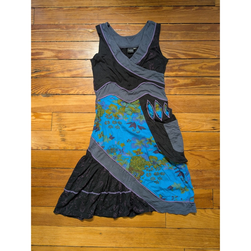 Jadeblue Patchwork Dress Womens S Blue Purple Floral Boho Y2K Festival Midi